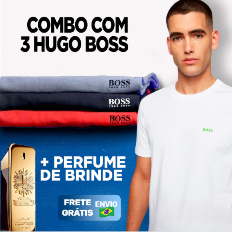 Compre 1 Leve 3 Camisetas H. Boss + Perfume Brinde