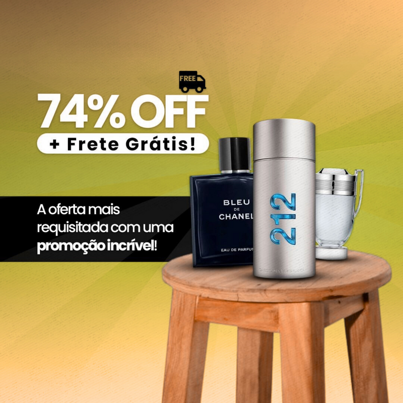 Combo 3 Perfumes Masculinos - Bleu de Chanel, Invictus e 212 Men (100ml) - Oferta Exclusiva