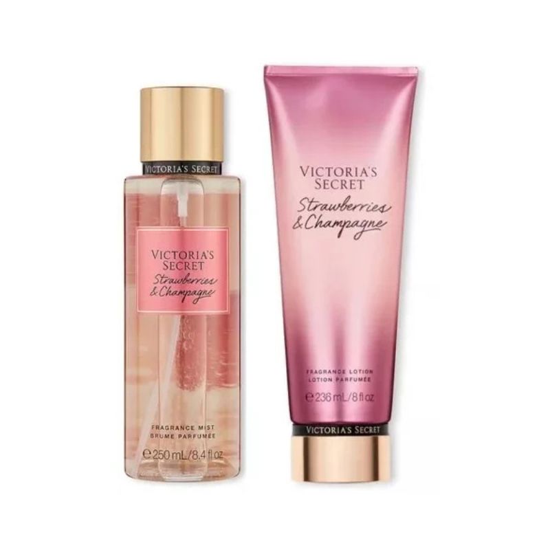 Kit Victoria’s Secret Strawberries & Champagne - Hidratante 236ml + Body Splash 250ml