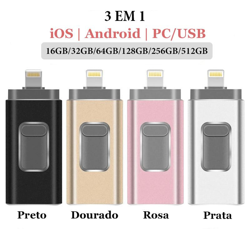 Pen Drive Para Celular 4 em 1 Phone Connect - iOS, Android e PC